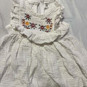 SHEIN White Ruffled Kids Dress with Floral Embroidery